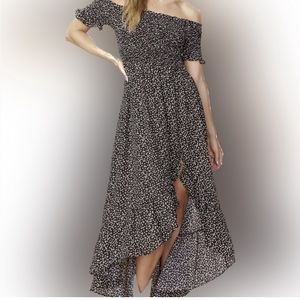 Francesca’s Collections Dress Maxi Black Floral Print Womens Asymmetrical Norah